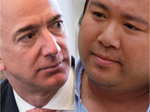 Jeff Bezos, CEO de Amazon, y Will Shu, fundador de Deliveroo Jeff Bezos, CEO de Amazon, y Will Shu, fundador de Deliveroo