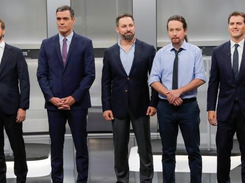 Pablo Casado, Pedro Sánchez, Santiago Abascal, Pablo Iglesias y Albert Rivera Pablo Casado, Pedro Sánchez, Santiago Abascal, Pablo Iglesias y Albert Rivera