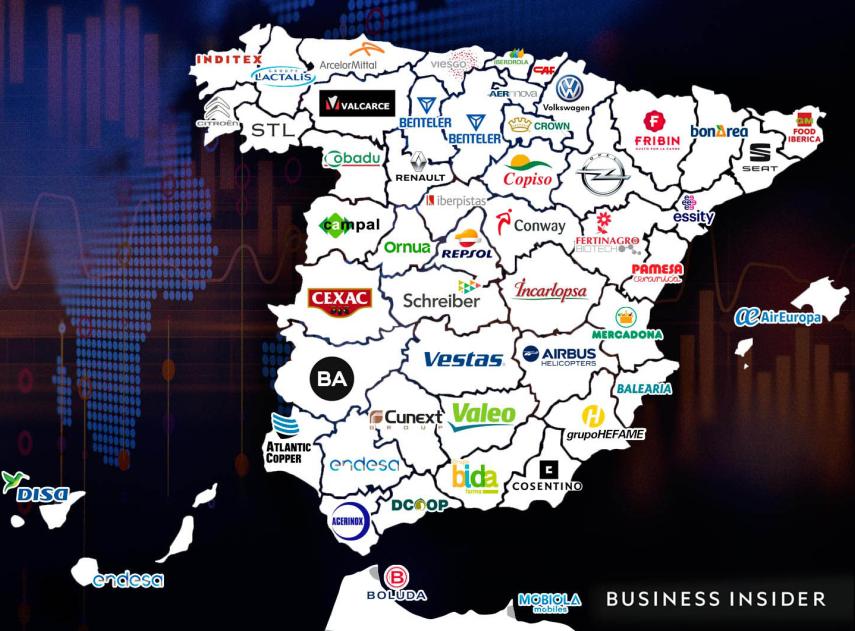 Mapa de provincias con las empresas más potentes por cada provincia