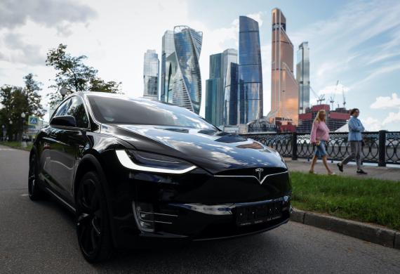 A  Tesla Model X in Moscow. 